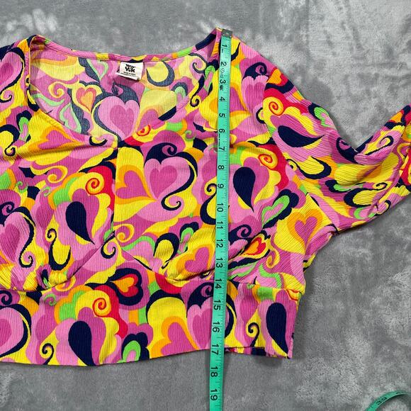 Lucy Yak Pink Hearts Psyc Crop Top 20 Pants XL 70s Groovy Retro Stretch Funky - Picture 7 of 15